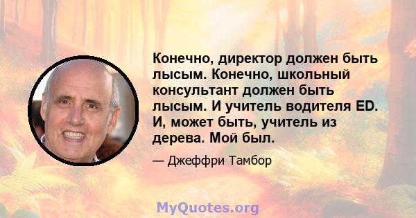 Конечно, директор должен быть лысым. Конечно, школьный консультант должен быть лысым. И учитель водителя ED. И, может быть, учитель из дерева. Мой был.