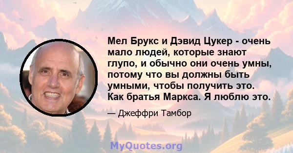 Мел Брукс и Дэвид Цукер - очень мало людей, которые знают глупо, и обычно они очень умны, потому что вы должны быть умными, чтобы получить это. Как братья Маркса. Я люблю это.