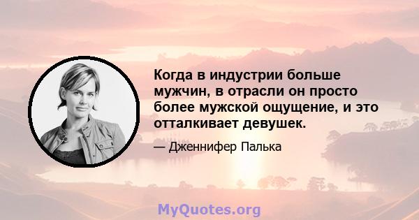 Когда в индустрии больше мужчин, в отрасли он просто более мужской ощущение, и это отталкивает девушек.