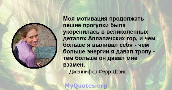 Моя мотивация продолжать пешие прогулки была укоренилась в великолепных деталях Аппалачских гор, и чем больше я выливал себя - чем больше энергии я давал тропу - тем больше он давал мне взамен.