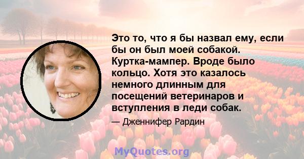 Это то, что я бы назвал ему, если бы он был моей собакой. Куртка-мампер. Вроде было кольцо. Хотя это казалось немного длинным для посещений ветеринаров и вступления в леди собак.