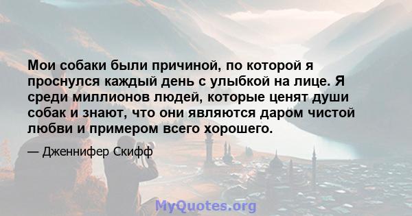 Мои собаки были причиной, по которой я проснулся каждый день с улыбкой на лице. Я среди миллионов людей, которые ценят души собак и знают, что они являются даром чистой любви и примером всего хорошего.