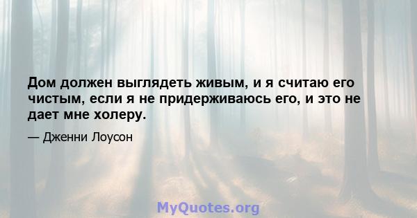 Дом должен выглядеть живым, и я считаю его чистым, если я не придерживаюсь его, и это не дает мне холеру.