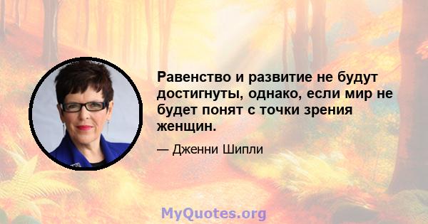 Равенство и развитие не будут достигнуты, однако, если мир не будет понят с точки зрения женщин.