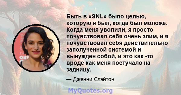 Быть в «SNL» было целью, которую я был, когда был моложе. Когда меня уволили, я просто почувствовал себя очень злим, и я почувствовал себя действительно заполученной системой и вынужден собой, и это как -то вроде как