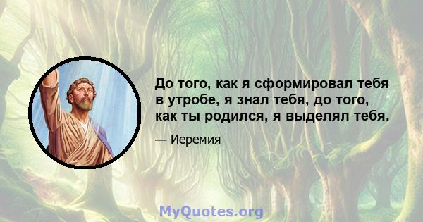 До того, как я сформировал тебя в утробе, я знал тебя, до того, как ты родился, я выделял тебя.