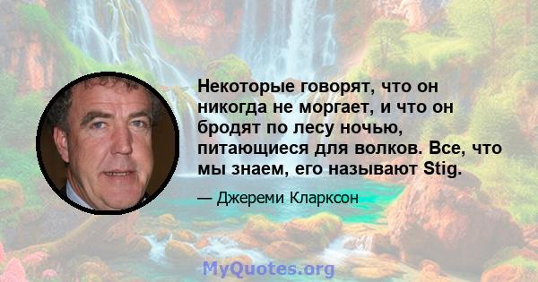 Некоторые говорят, что он никогда не моргает, и что он бродят по лесу ночью, питающиеся для волков. Все, что мы знаем, его называют Stig.