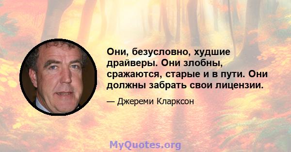 Они, безусловно, худшие драйверы. Они злобны, сражаются, старые и в пути. Они должны забрать свои лицензии.