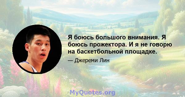 Я боюсь большого внимания. Я боюсь прожектора. И я не говорю на баскетбольной площадке.