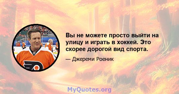 Вы не можете просто выйти на улицу и играть в хоккей. Это скорее дорогой вид спорта.