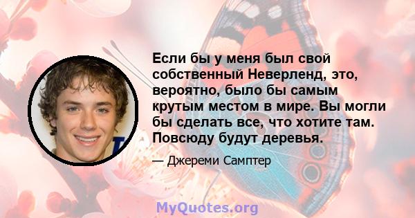 Если бы у меня был свой собственный Неверленд, это, вероятно, было бы самым крутым местом в мире. Вы могли бы сделать все, что хотите там. Повсюду будут деревья.