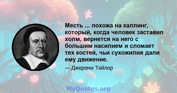 Месть ... похожа на каллинг, который, когда человек заставил холм, вернется на него с большим насилием и сломает тех костей, чьи сухожилия дали ему движение.