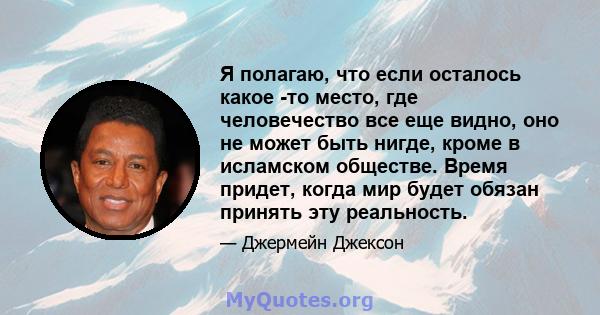 Я полагаю, что если осталось какое -то место, где человечество все еще видно, оно не может быть нигде, кроме в исламском обществе. Время придет, когда мир будет обязан принять эту реальность.