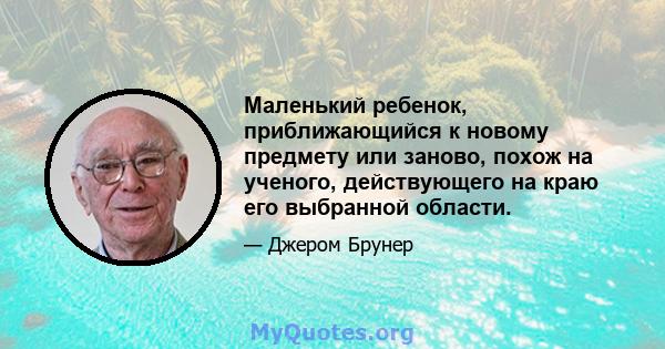 Маленький ребенок, приближающийся к новому предмету или заново, похож на ученого, действующего на краю его выбранной области.