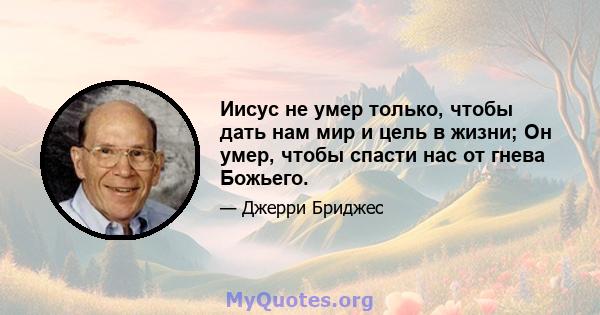 Иисус не умер только, чтобы дать нам мир и цель в жизни; Он умер, чтобы спасти нас от гнева Божьего.