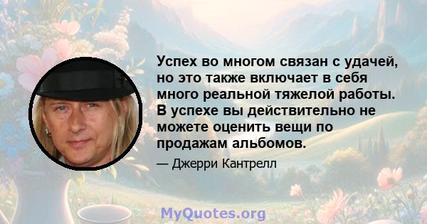 Успех во многом связан с удачей, но это также включает в себя много реальной тяжелой работы. В успехе вы действительно не можете оценить вещи по продажам альбомов.