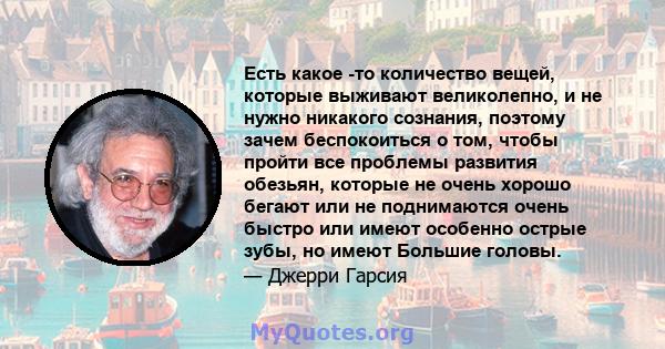 Есть какое -то количество вещей, которые выживают великолепно, и не нужно никакого сознания, поэтому зачем беспокоиться о том, чтобы пройти все проблемы развития обезьян, которые не очень хорошо бегают или не