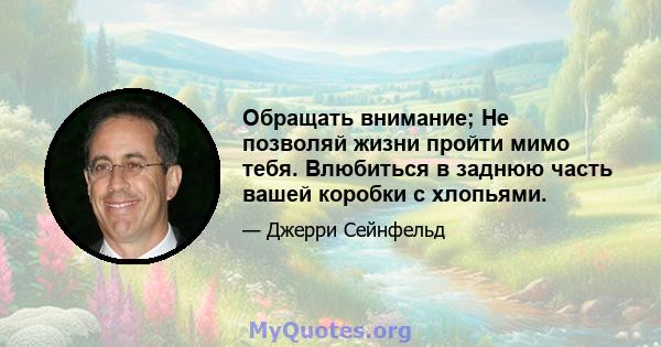 Обращать внимание; Не позволяй жизни пройти мимо тебя. Влюбиться в заднюю часть вашей коробки с хлопьями.