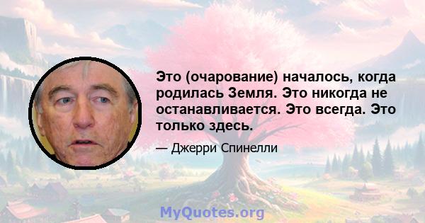 Это (очарование) началось, когда родилась Земля. Это никогда не останавливается. Это всегда. Это только здесь.