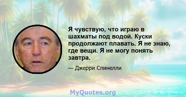 Я чувствую, что играю в шахматы под водой. Куски продолжают плавать. Я не знаю, где вещи. Я не могу понять завтра.