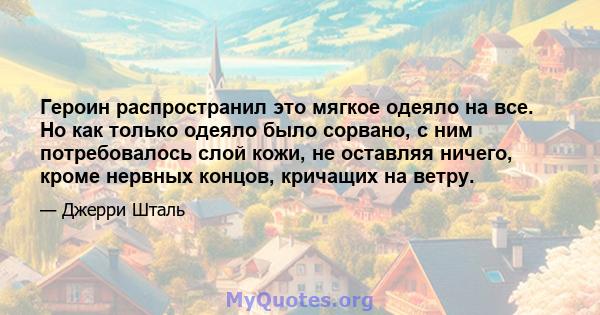 Героин распространил это мягкое одеяло на все. Но как только одеяло было сорвано, с ним потребовалось слой кожи, не оставляя ничего, кроме нервных концов, кричащих на ветру.