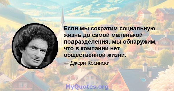 Если мы сократим социальную жизнь до самой маленькой подразделения, мы обнаружим, что в компании нет общественной жизни.