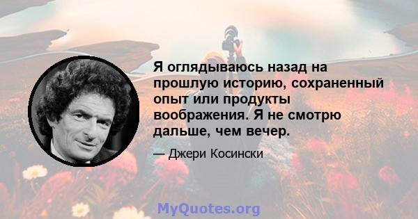 Я оглядываюсь назад на прошлую историю, сохраненный опыт или продукты воображения. Я не смотрю дальше, чем вечер.