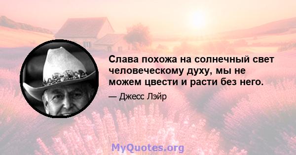 Слава похожа на солнечный свет человеческому духу, мы не можем цвести и расти без него.