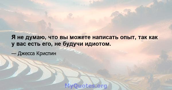 Я не думаю, что вы можете написать опыт, так как у вас есть его, не будучи идиотом.