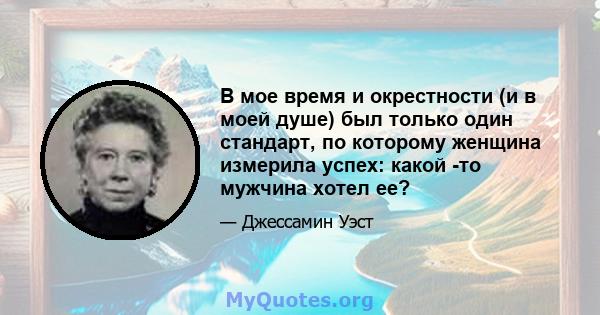 В мое время и окрестности (и в моей душе) был только один стандарт, по которому женщина измерила успех: какой -то мужчина хотел ее?