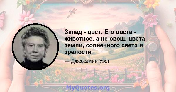 Запад - цвет. Его цвета - животное, а не овощ, цвета земли, солнечного света и зрелости.