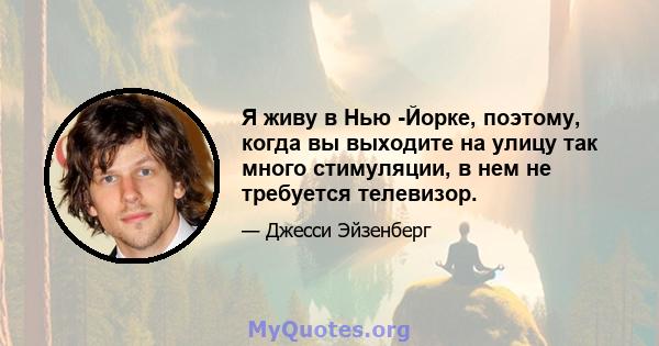 Я живу в Нью -Йорке, поэтому, когда вы выходите на улицу так много стимуляции, в нем не требуется телевизор.