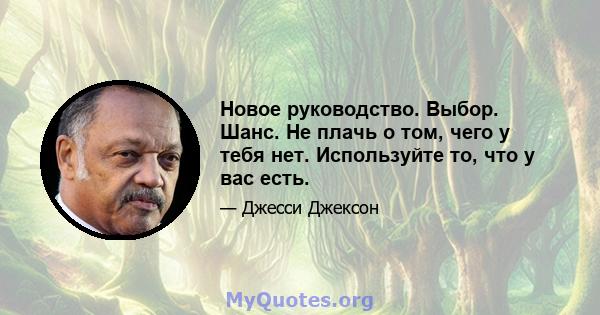 Новое руководство. Выбор. Шанс. Не плачь о том, чего у тебя нет. Используйте то, что у вас есть.