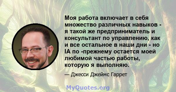 Моя работа включает в себя множество различных навыков - я такой же предприниматель и консультант по управлению, как и все остальное в наши дни - но IA по -прежнему остается моей любимой частью работы, которую я