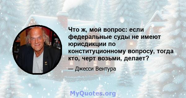 Что ж, мой вопрос: если федеральные суды не имеют юрисдикции по конституционному вопросу, тогда кто, черт возьми, делает?