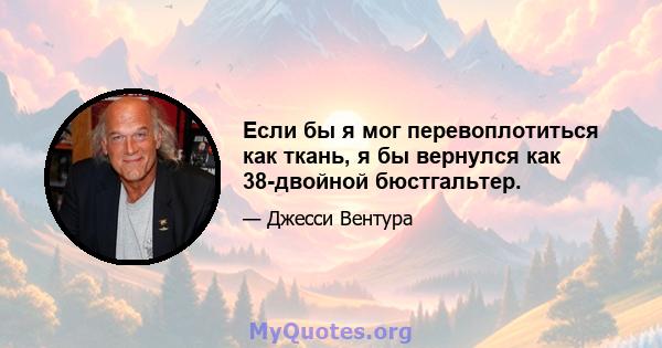 Если бы я мог перевоплотиться как ткань, я бы вернулся как 38-двойной бюстгальтер.