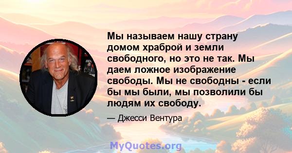 Мы называем нашу страну домом храброй и земли свободного, но это не так. Мы даем ложное изображение свободы. Мы не свободны - если бы мы были, мы позволили бы людям их свободу.