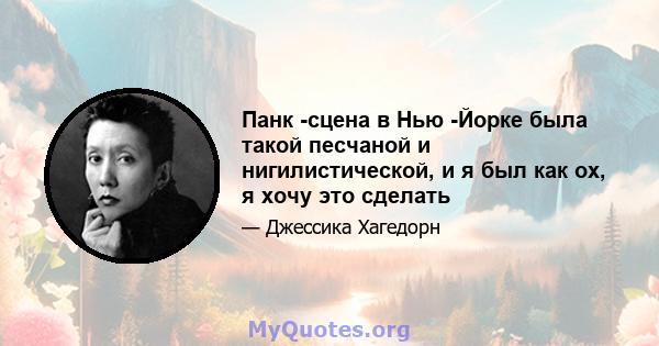 Панк -сцена в Нью -Йорке была такой песчаной и нигилистической, и я был как ох, я хочу это сделать