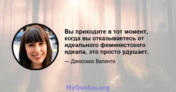 Вы приходите в тот момент, когда вы отказываетесь от идеального феминистского идеала, это просто удушает.