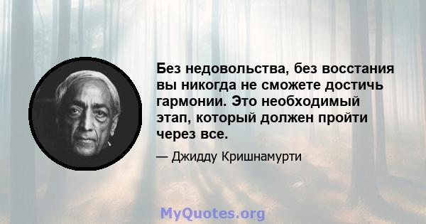 Без недовольства, без восстания вы никогда не сможете достичь гармонии. Это необходимый этап, который должен пройти через все.