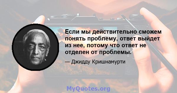 Если мы действительно сможем понять проблему, ответ выйдет из нее, потому что ответ не отделен от проблемы.