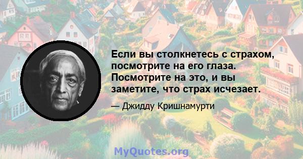 Если вы столкнетесь с страхом, посмотрите на его глаза. Посмотрите на это, и вы заметите, что страх исчезает.