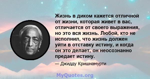 Жизнь в диком кажется отличной от жизни, которая живет в вас, отличается от своего выражения, но это вся жизнь. Любой, кто не исполнил, что жизнь должен уйти в отставку истину, и когда он это делает, он неосознанно