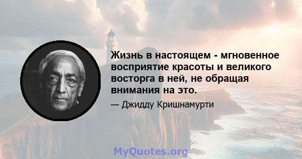 Жизнь в настоящем - мгновенное восприятие красоты и великого восторга в ней, не обращая внимания на это.