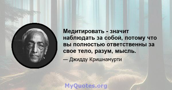 Медитировать - значит наблюдать за собой, потому что вы полностью ответственны за свое тело, разум, мысль.