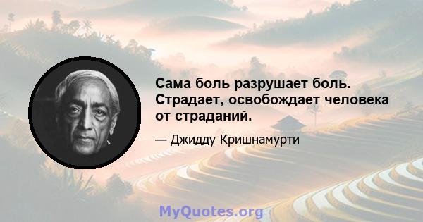 Сама боль разрушает боль. Страдает, освобождает человека от страданий.