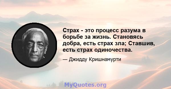 Страх - это процесс разума в борьбе за жизнь. Становясь добра, есть страх зла; Ставшив, есть страх одиночества.