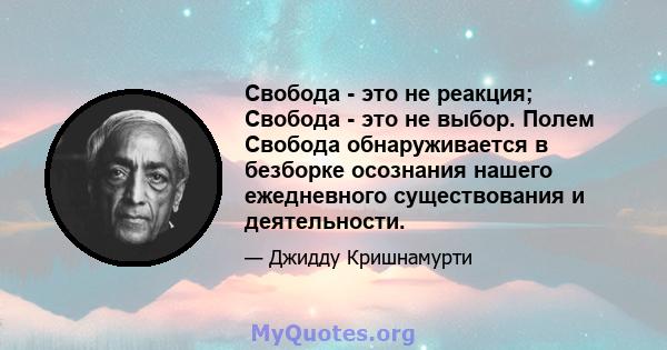 Свобода - это не реакция; Свобода - это не выбор. Полем Свобода обнаруживается в безборке осознания нашего ежедневного существования и деятельности.