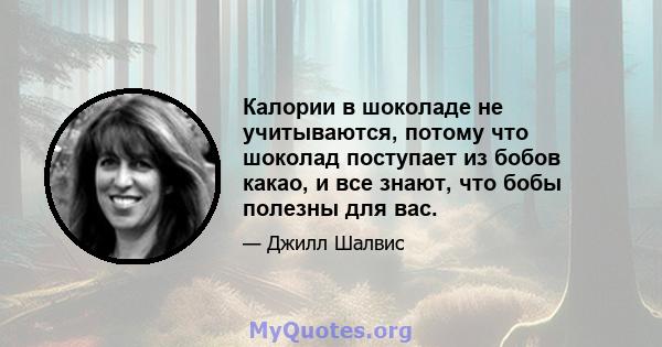 Калории в шоколаде не учитываются, потому что шоколад поступает из бобов какао, и все знают, что бобы полезны для вас.