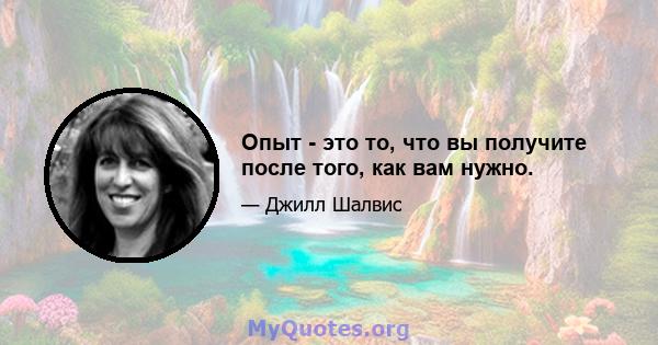 Опыт - это то, что вы получите после того, как вам нужно.